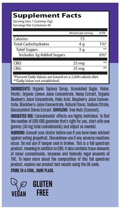 lazarus naturals mixed berry cbd+cbg gummies 10 count