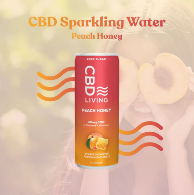 cbd living peach honey sparkling water 30mg single