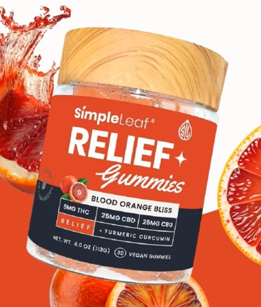 simple leaf blood orange relief d9+cbd+cbg gummies