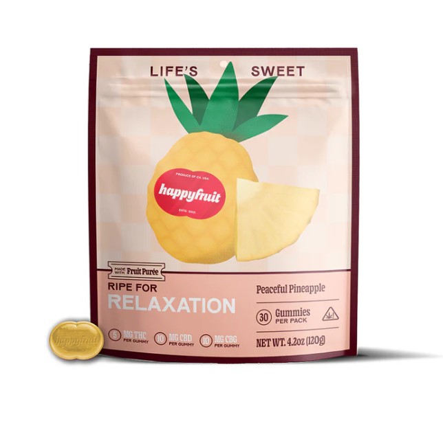 happy peaceful pineapple thc+cbg+cbd gummies 30 count