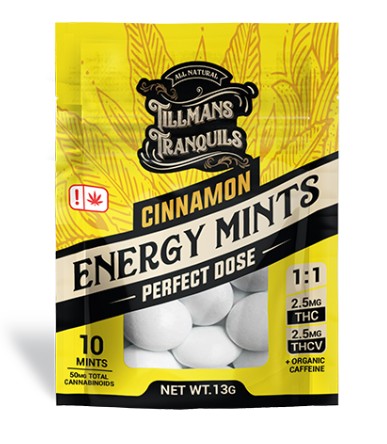 tillman's tranquils cinnamon thcv+thc energy mints 10 pack