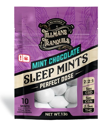 tillman's tranquils mint chocolate cbn+thc sleep mints 10 pack