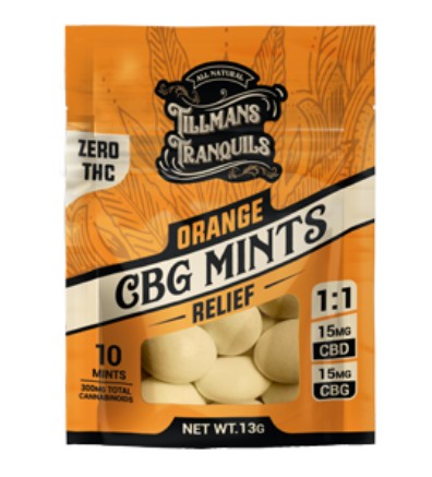 tillman's tranquils orange cbg+cbd relief mints 10 pack