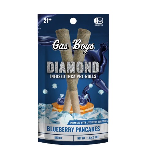 gas boys blueberry pancakes diamond infused thca pre rolls 1.5g 2 pack