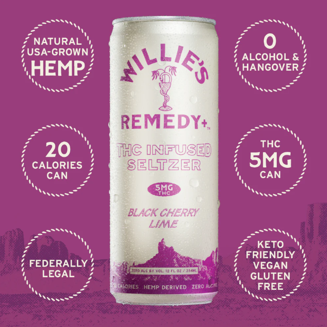willie's remedy black cherry lime infused seltzer thc 5mg