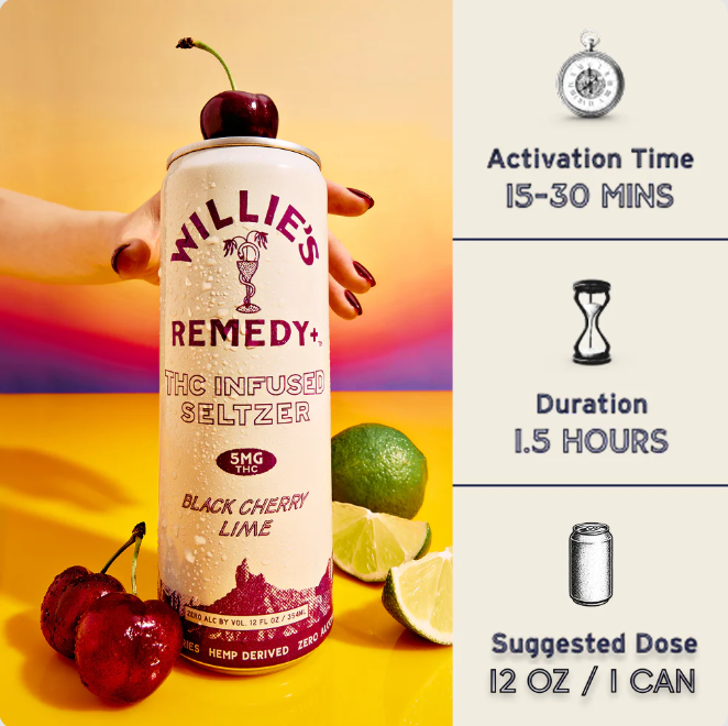 willie's remedy black cherry lime infused seltzer thc 5mg