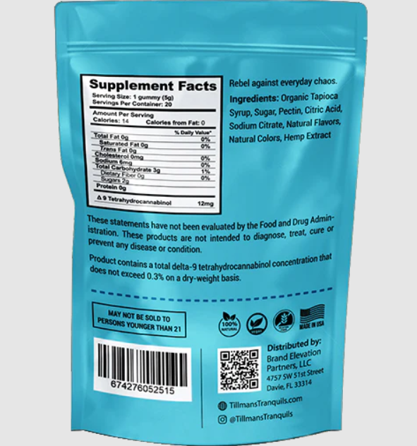 tillman's tranquils agent orange delta 9 thc gummies 240mg (copy)
